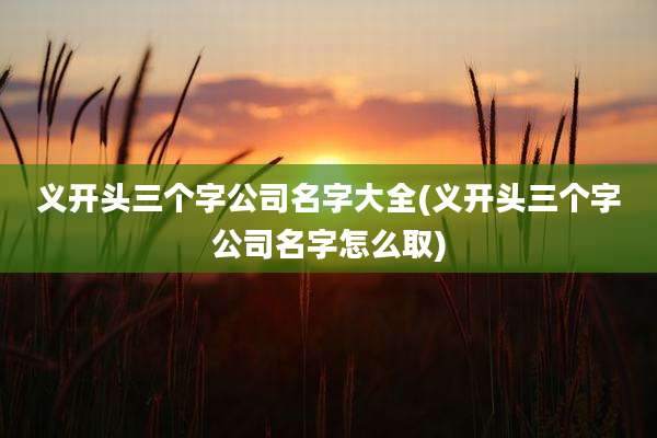 义开头三个字公司名字大全(义开头三个字公司名字怎么取)