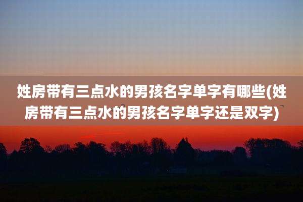 姓房带有三点水的男孩名字单字有哪些(姓房带有三点水的男孩名字单字还是双字)