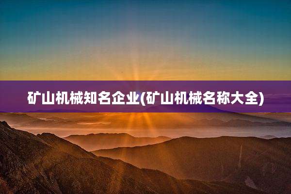 矿山机械知名企业(矿山机械名称大全)