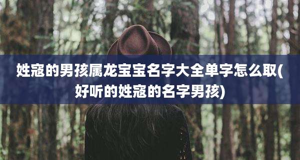 姓寇的男孩属龙宝宝名字大全单字怎么取(好听的姓寇的名字男孩)