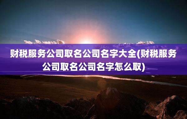 财税服务公司取名公司名字大全(财税服务公司取名公司名字怎么取)