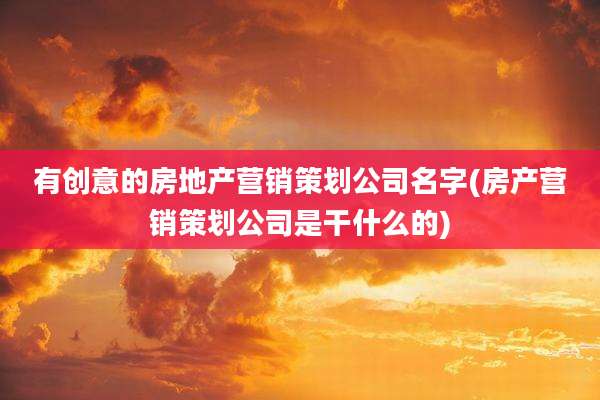 有创意的房地产营销策划公司名字(房产营销策划公司是干什么的)