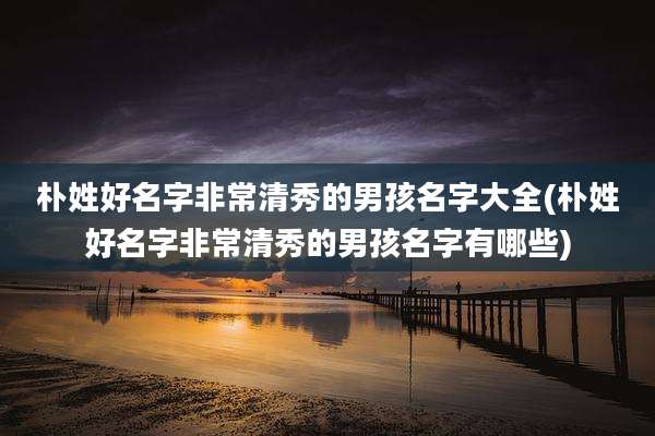 朴姓好名字非常清秀的男孩名字大全(朴姓好名字非常清秀的男孩名字有哪些)