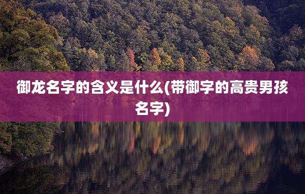 御龙名字的含义是什么(带御字的高贵男孩名字)