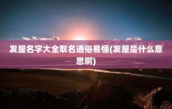 发屋名字大全取名通俗易懂(发屋是什么意思啊)