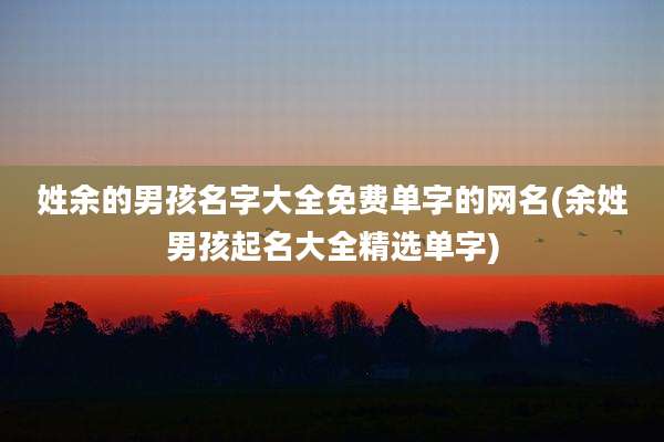 姓余的男孩名字大全免费单字的网名(余姓男孩起名大全精选单字)