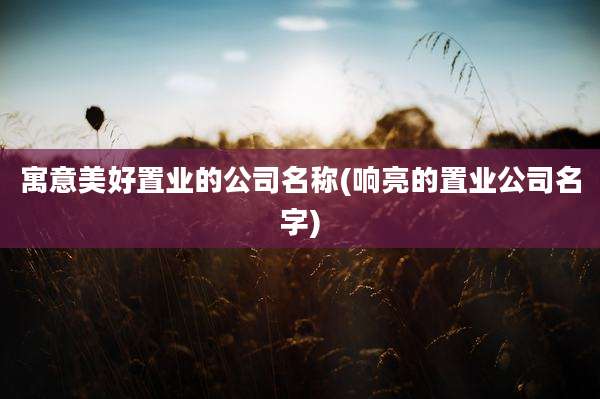寓意美好置业的公司名称(响亮的置业公司名字)
