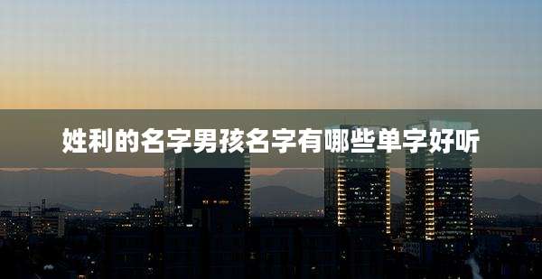 姓利的名字男孩名字有哪些单字好听