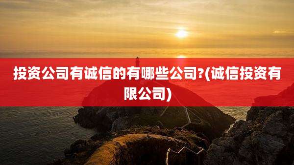 投资公司有诚信的有哪些公司?(诚信投资有限公司)