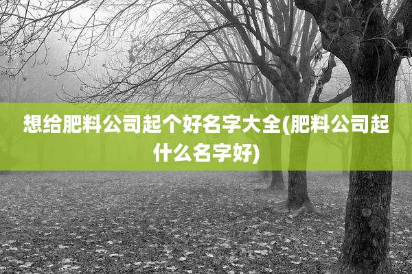 想给肥料公司起个好名字大全(肥料公司起什么名字好)