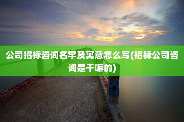 公司招标咨询名字及寓意怎么写(招标公司咨询是干嘛的)