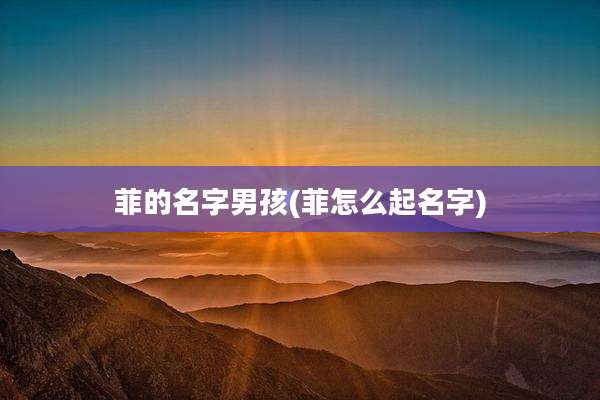 菲的名字男孩(菲怎么起名字)