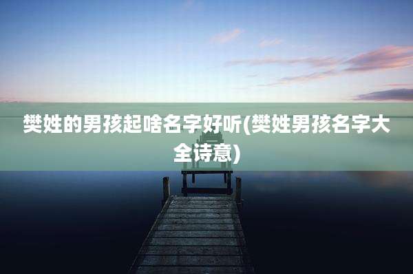 樊姓的男孩起啥名字好听(樊姓男孩名字大全诗意)
