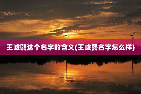 王峻熙这个名字的含义(王峻熙名字怎么样)
