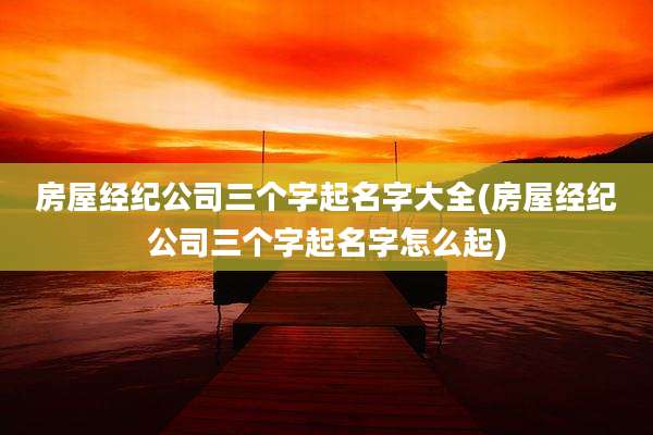 房屋经纪公司三个字起名字大全(房屋经纪公司三个字起名字怎么起)