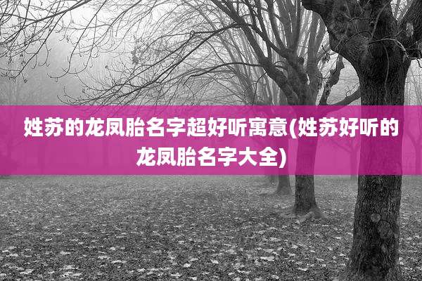姓苏的龙凤胎名字超好听寓意(姓苏好听的龙凤胎名字大全)