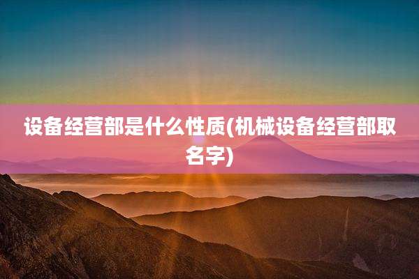 设备经营部是什么性质(机械设备经营部取名字)