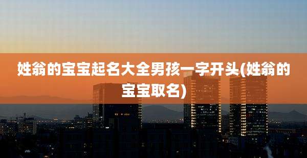 姓翁的宝宝起名大全男孩一字开头(姓翁的宝宝取名)