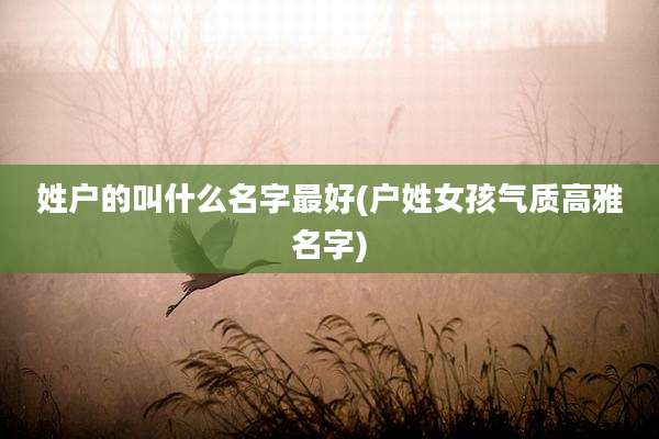 姓户的叫什么名字最好(户姓女孩气质高雅名字)