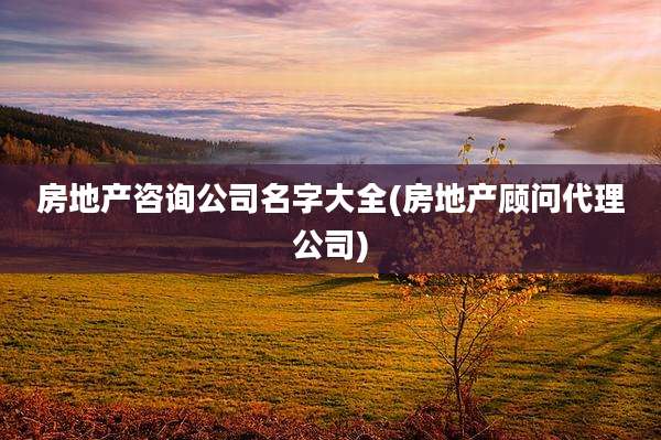 房地产咨询公司名字大全(房地产顾问代理公司)