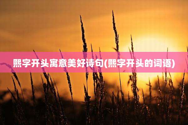 熙字开头寓意美好诗句(熙字开头的词语)