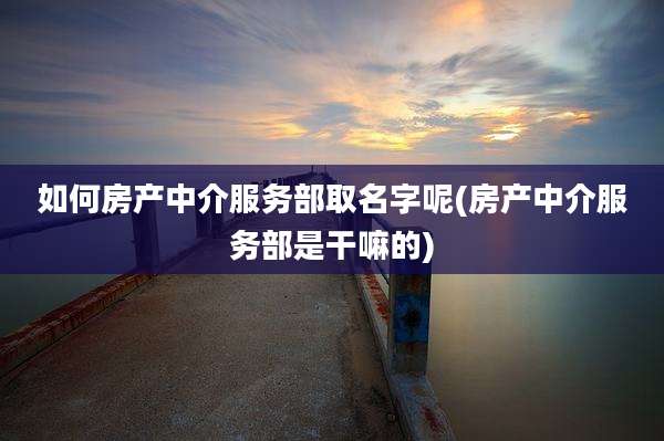 如何房产中介服务部取名字呢(房产中介服务部是干嘛的)