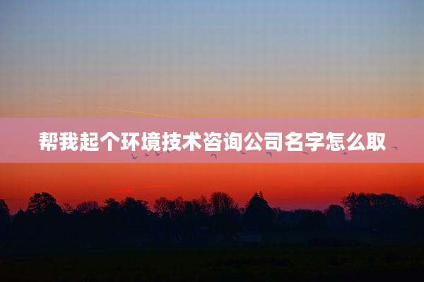 帮我起个环境技术咨询公司名字怎么取