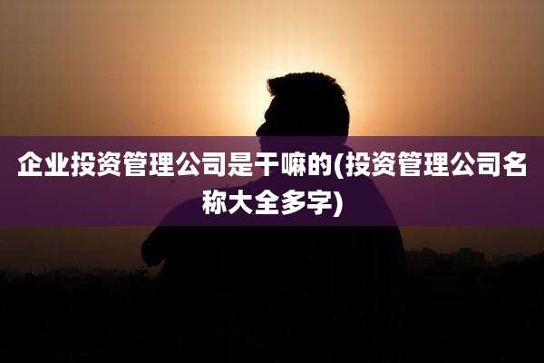 企业投资管理公司是干嘛的(投资管理公司名称大全多字)