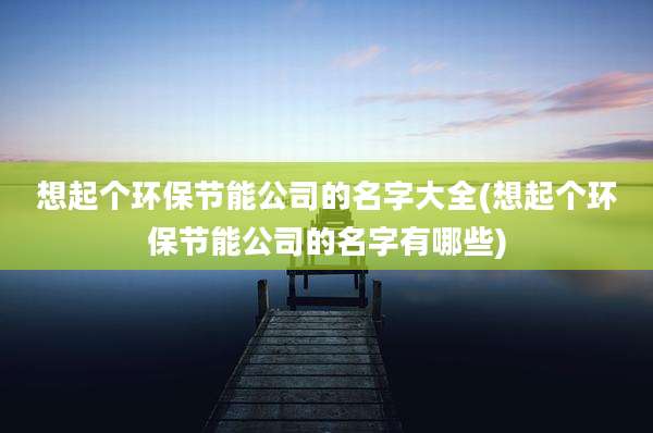 想起个环保节能公司的名字大全(想起个环保节能公司的名字有哪些)