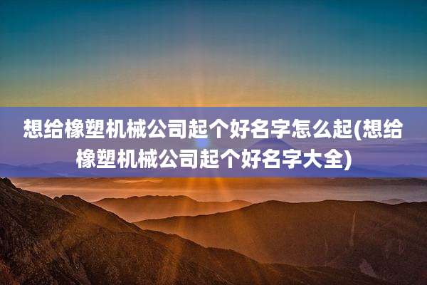 想给橡塑机械公司起个好名字怎么起(想给橡塑机械公司起个好名字大全)