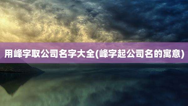 用峰字取公司名字大全(峰字起公司名的寓意)