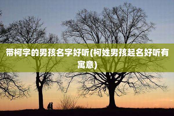 带柯字的男孩名字好听(柯姓男孩起名好听有寓意)