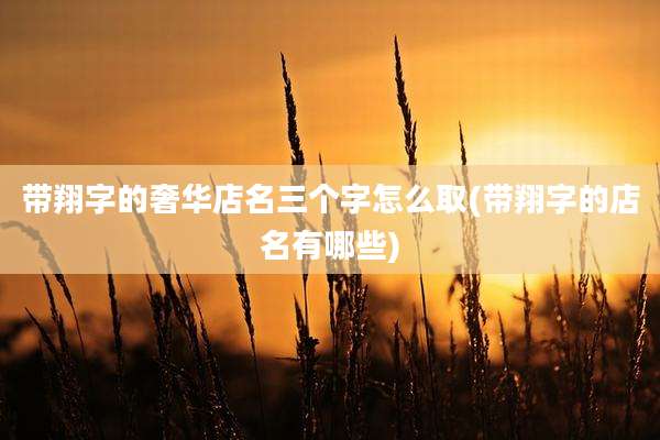 带翔字的奢华店名三个字怎么取(带翔字的店名有哪些)