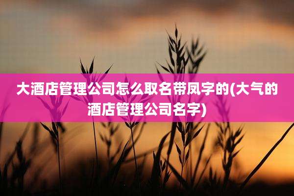 大酒店管理公司怎么取名带凤字的(大气的酒店管理公司名字)