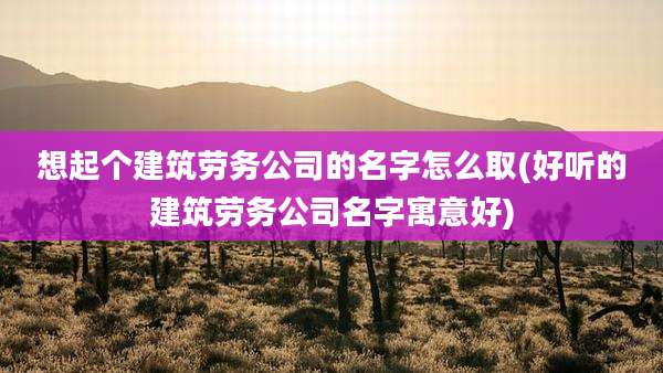 想起个建筑劳务公司的名字怎么取(好听的建筑劳务公司名字寓意好)