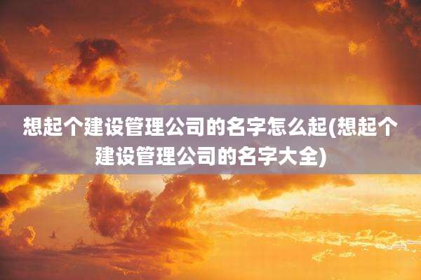 想起个建设管理公司的名字怎么起(想起个建设管理公司的名字大全)