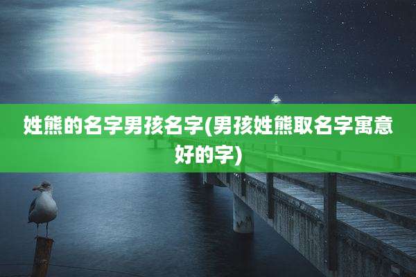 姓熊的名字男孩名字(男孩姓熊取名字寓意好的字)