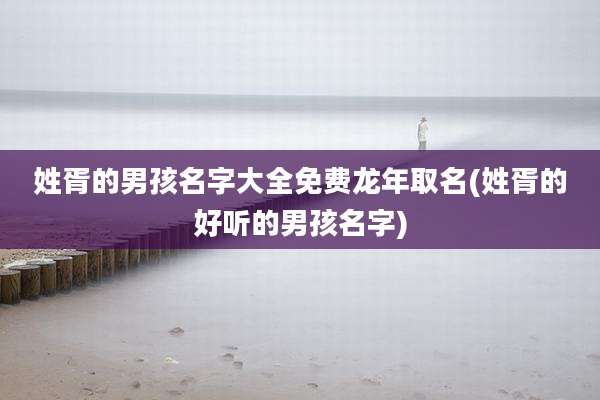 姓胥的男孩名字大全免费龙年取名(姓胥的好听的男孩名字)