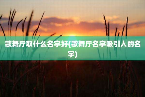 歌舞厅取什么名字好(歌舞厅名字吸引人的名字)