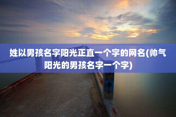 姓以男孩名字阳光正直一个字的网名(帅气阳光的男孩名字一个字)