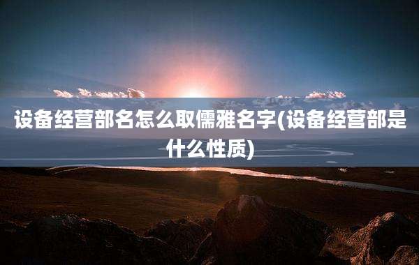 设备经营部名怎么取儒雅名字(设备经营部是什么性质)