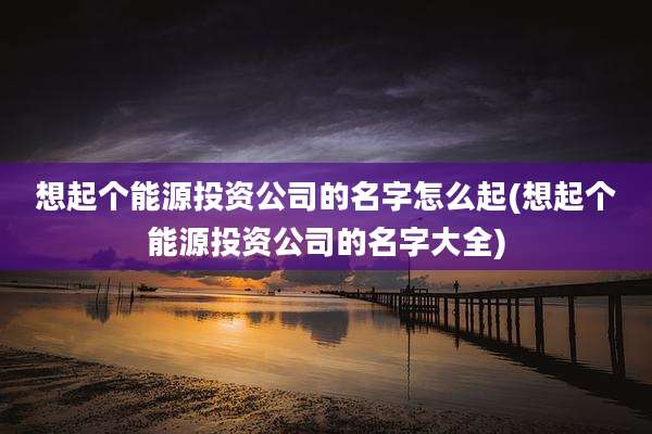 想起个能源投资公司的名字怎么起(想起个能源投资公司的名字大全)