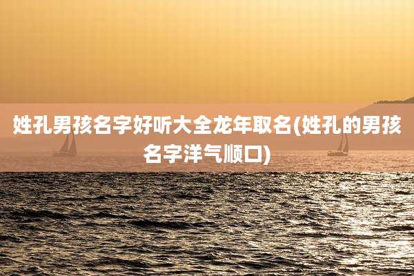 姓孔男孩名字好听大全龙年取名(姓孔的男孩名字洋气顺口)