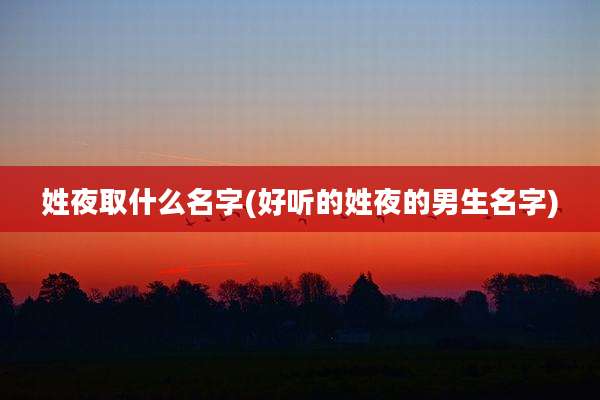 姓夜取什么名字(好听的姓夜的男生名字)