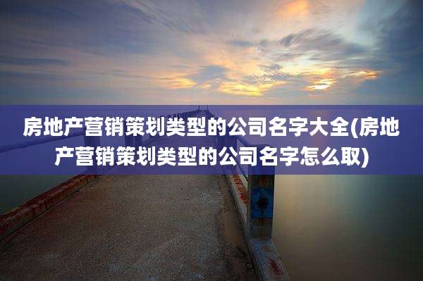 房地产营销策划类型的公司名字大全(房地产营销策划类型的公司名字怎么取)