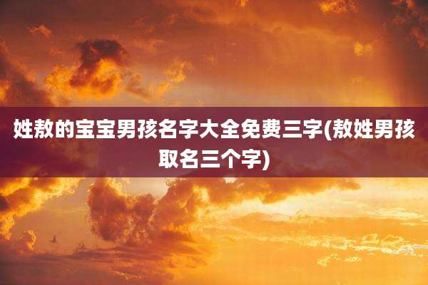 姓敖的宝宝男孩名字大全免费三字(敖姓男孩取名三个字)