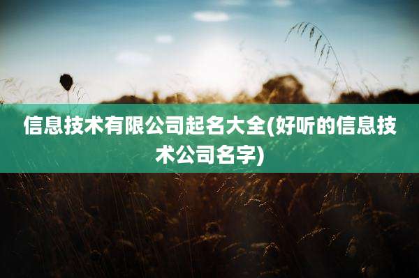 信息技术有限公司起名大全(好听的信息技术公司名字)