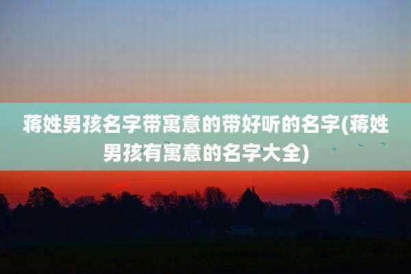蒋姓男孩名字带寓意的带好听的名字(蒋姓男孩有寓意的名字大全)