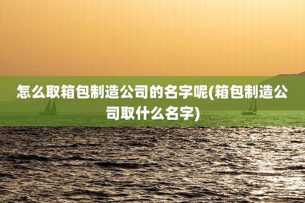 怎么取箱包制造公司的名字呢(箱包制造公司取什么名字)