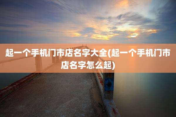 起一个手机门市店名字大全(起一个手机门市店名字怎么起)